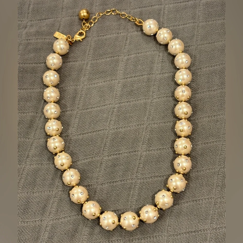 NWOT Kate Spade Pearl Crystal Necklace Adjustable Gold Accents